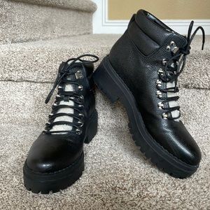 Marc Fisher Black Leather Nairy Hiking Boot